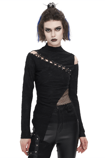 Goth Patchwork Half-Turtleneck with Asymmetrical Hem